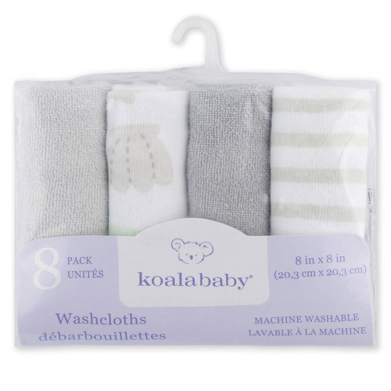 Koala Baby - Grey Knit Washcloth - 8 Pack