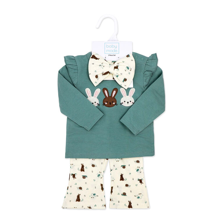 Baby Mode 3 Piece Legging and Headband Set: Team Bunnies 12M