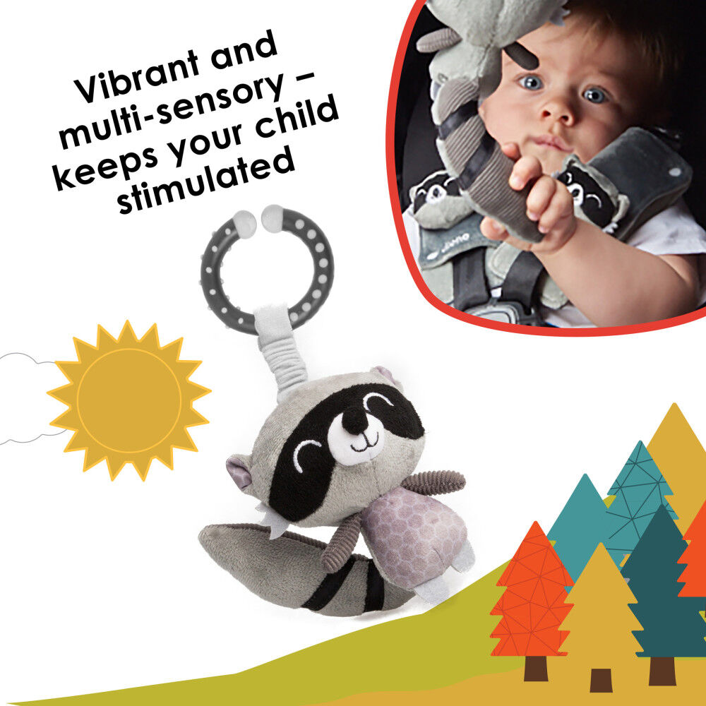 Diono Racoon Character Car Seat Straps Linkee Toy Shoulder Pads for Baby Infant Toddler 2 Pack Reversible Soft Seat Belt Cushion and Stroller