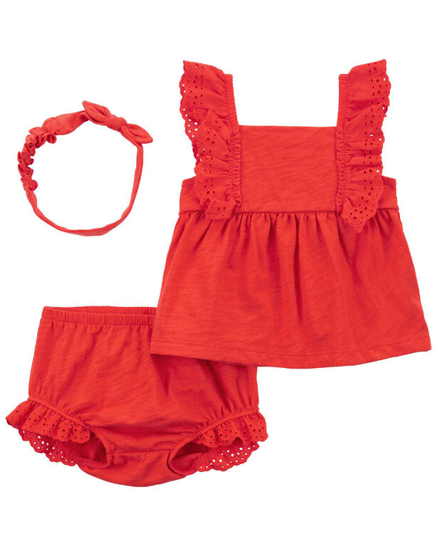 Carter's Three Piece Bubble Short Set Red 6M