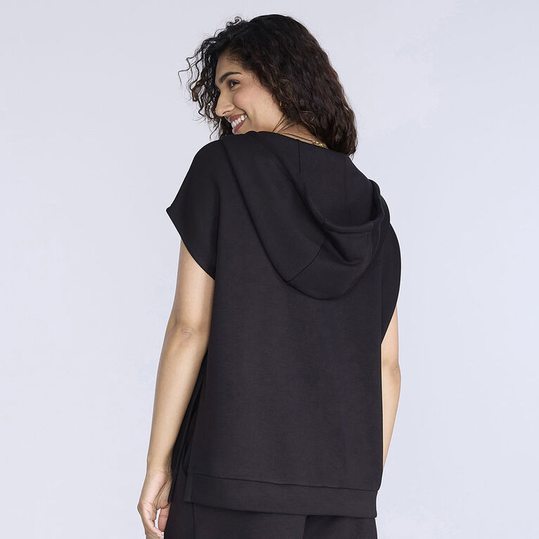 Motherhood Short Sleeve Henley Hoody-Black-S