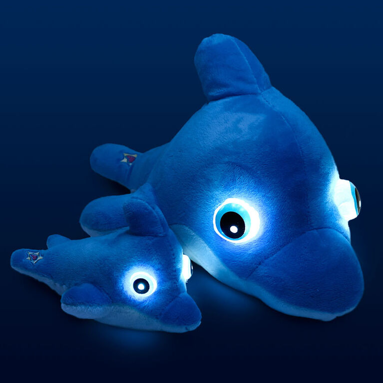 Ensemble NightBuddies and BabyBuddies Dauphin Turquoise de 15" and 5" en Peluche Yeux Lumineux