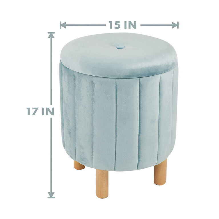 Kvell Pouf De Rangement Rond 15" Bleu