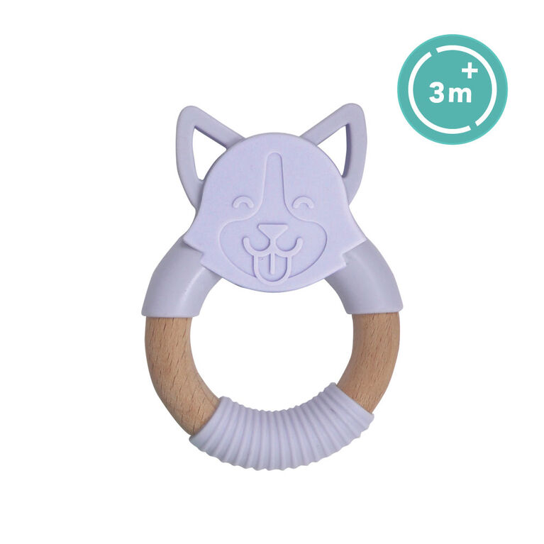 babyworks Silicone & Beechwood Teething Ring - "Bud" Puppy