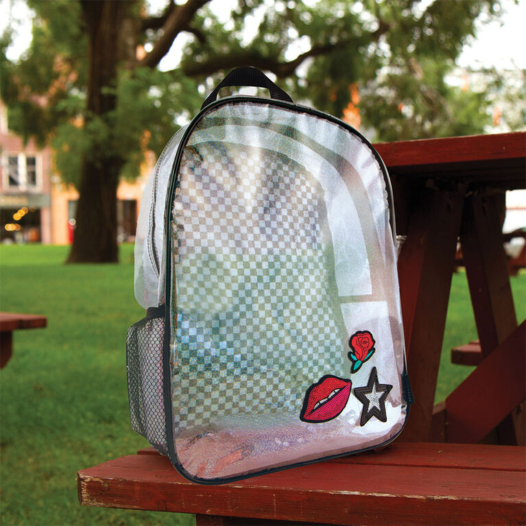 Fashion Angels Transparent Holo Checkerboard Patch Backpack