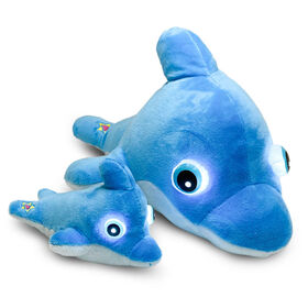 Ensemble NightBuddies and BabyBuddies Dauphin Turquoise de 15" and 5" en Peluche Yeux Lumineux