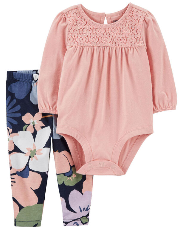 Carter's Two Piece Bodysuit Pant Set Pink