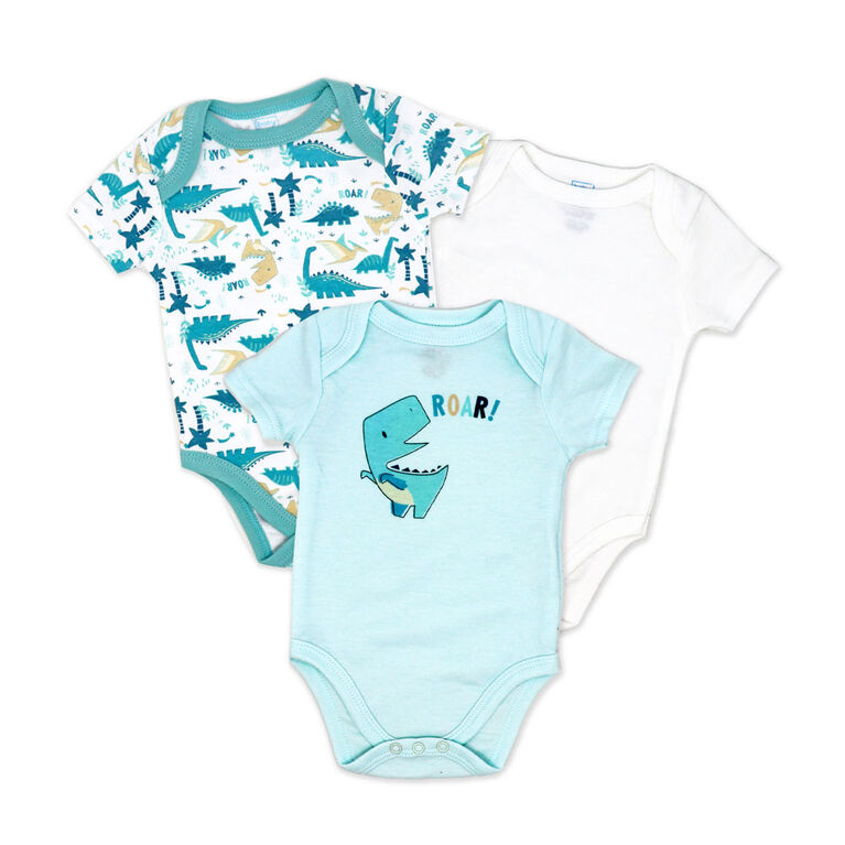 Baby Mode Paquet de 3 Bodys : dinosaure sarcelle Baby Mode Paquet de 3 Bodys : dinosaure sarcelle