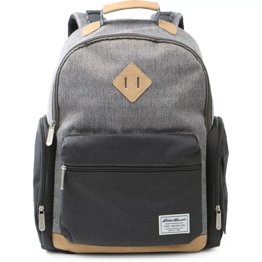 Eddie Bauer Places and Spaces Bridgeport Backpack Diaper Bag Grey with Tan accents Babies R Us Canada