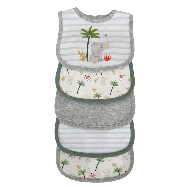 Koala Baby - Lot De 5 Bavettes En Jersey Motif Éléphant Gris