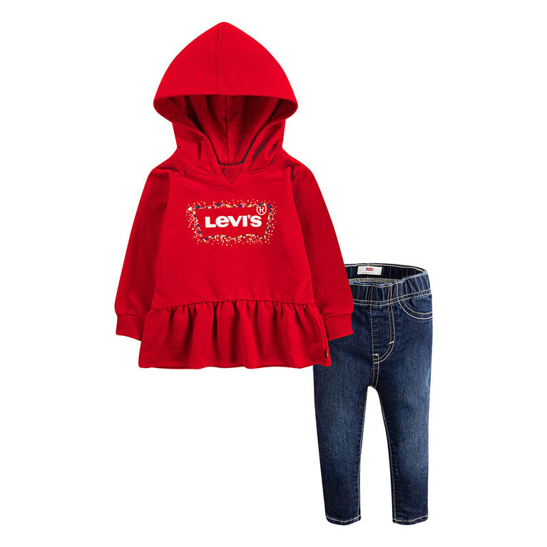 Levis Sweat &agrave; Capuche p&eacute;plum et Jean - Rouge, 12 Mois