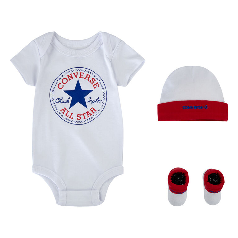 Converse 3 Piece Creeper Set - white/red - 0/6m