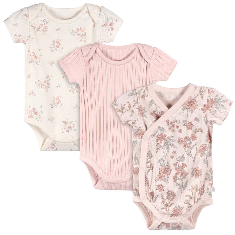 Just Born - 3 Pack Kimono Bodysuits - Pink 6-9M