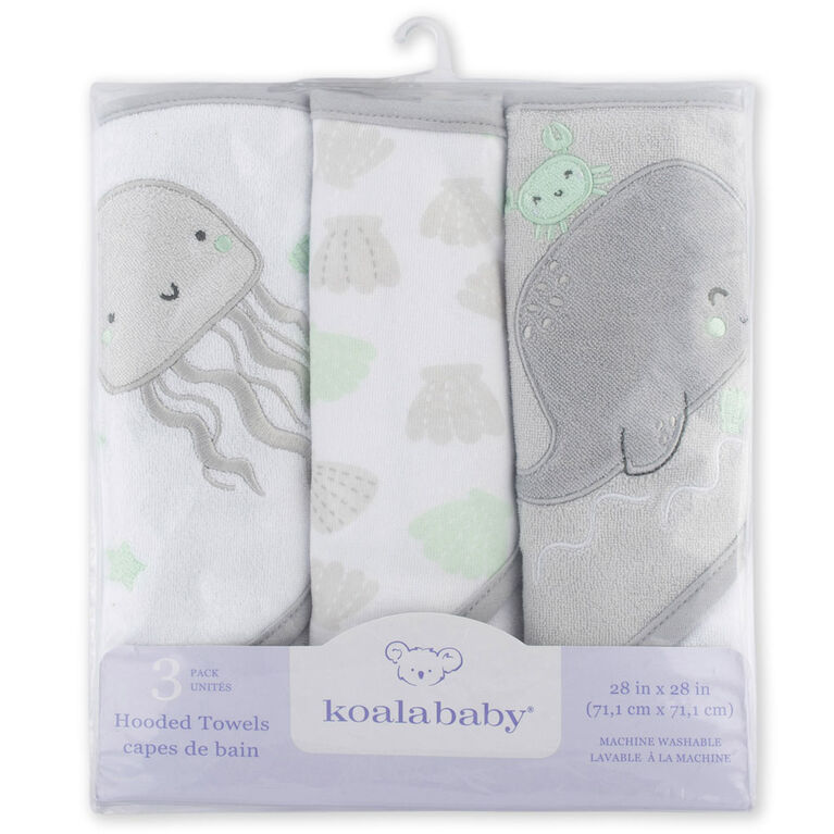 Koala Baby - Grey Whale Kint Hooded Towel - 3 Pack