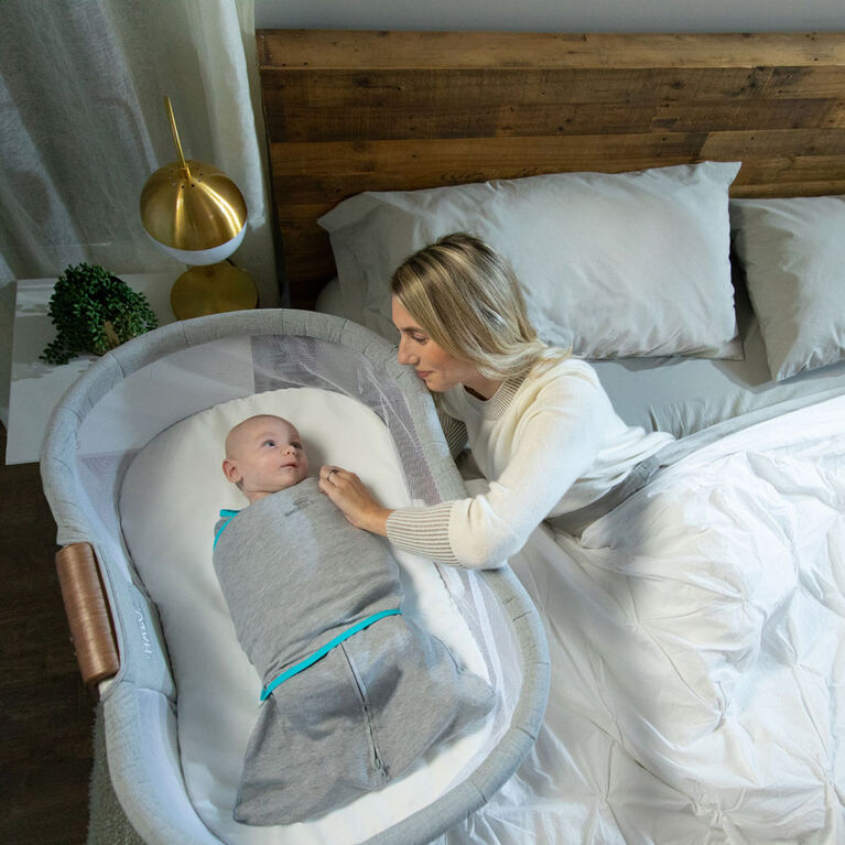 HALO SleepSack Swaddle - Ideal Temp - Heather Gray/Aqua Newborn  0-3 Months