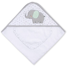Koala Baby - Ensemble de 2 serviettes à capuche et gants de toilette pour bébé - Éléphant blanc et gris