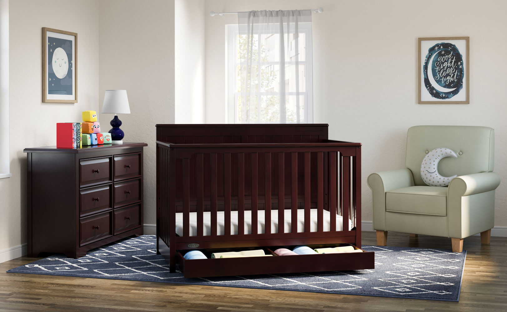 espresso crib with drawer