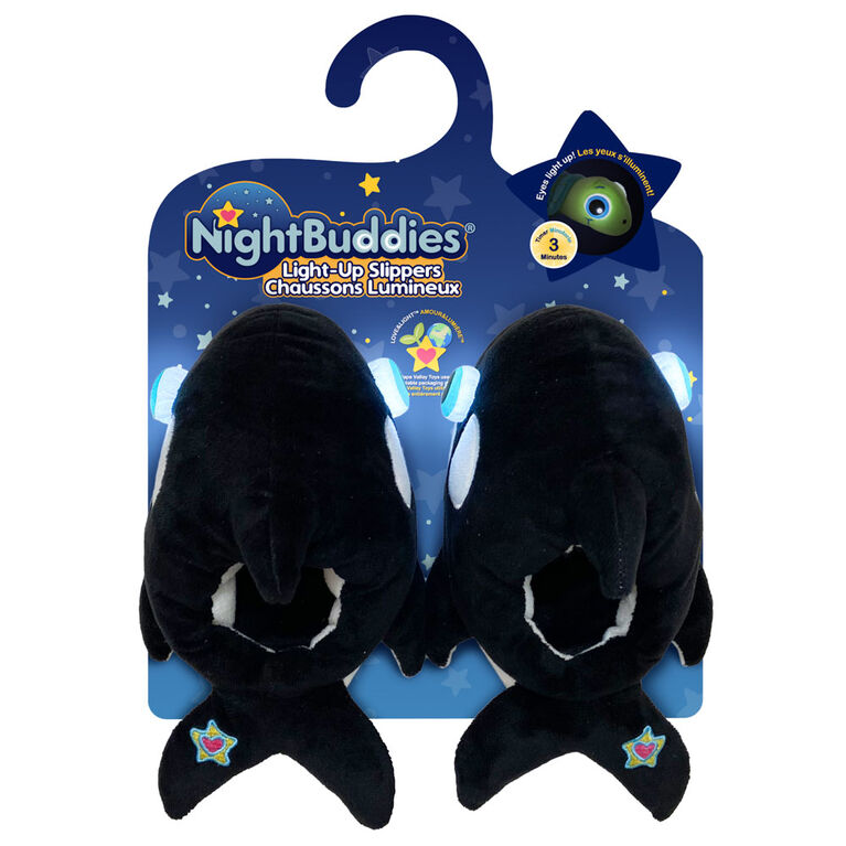 NightBuddies Light-Up Eyes Slippers Plush Orca Black