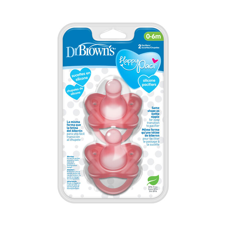 Dr. Brown's Happypaci Silicone 1pc, 0-6months, Pink 2Pk