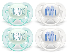 Philips Avent Ultra Soft Pacifier 0-6 months, Dreams and Happy Designs, 4 pack