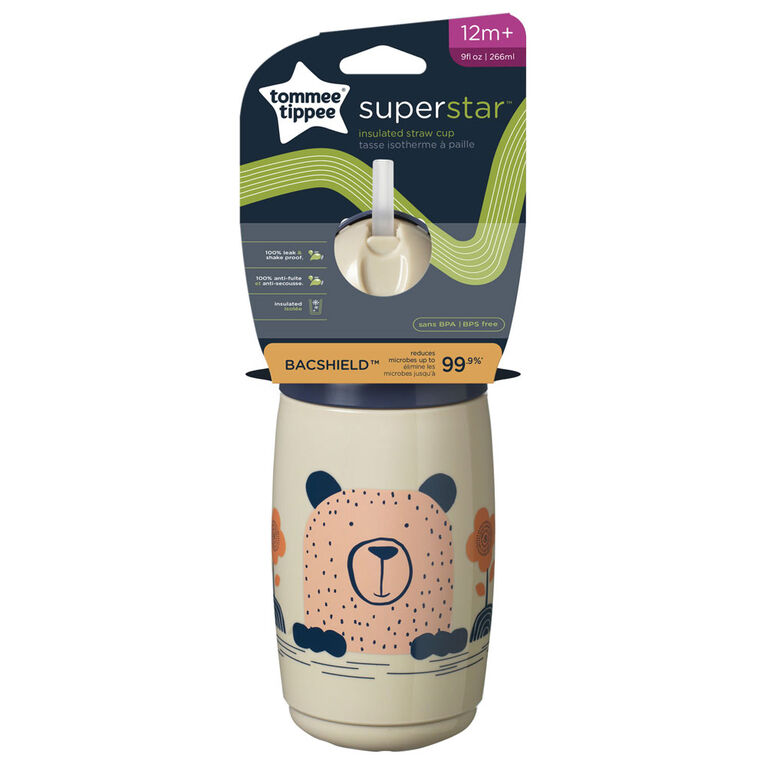 Tommee Tippee Superstar Straw Insulated Sippy Cup for Toddlers, INTELLIVALVE 100% Leak-Proof and Shake-Proof