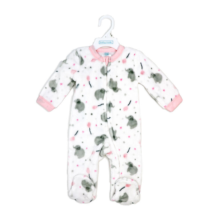 Baby Mode Pink Elephant Plush Fleece Sleeper