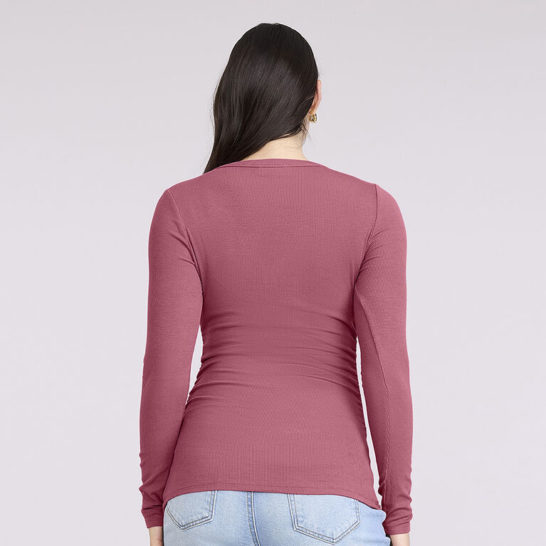 Motherhood - Long Sleeve Snap Henley Nursing Top - Red Violet - L