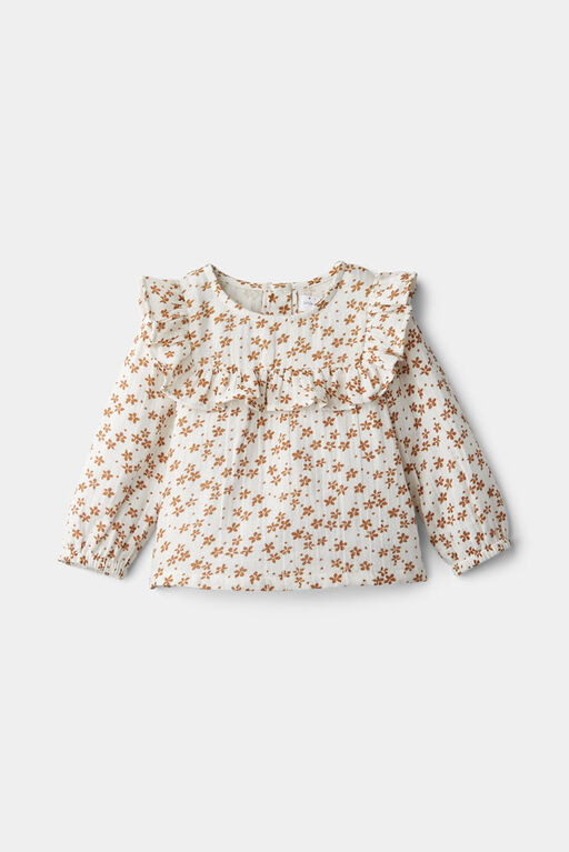Ruffle Woven Top White Floral 18-24M