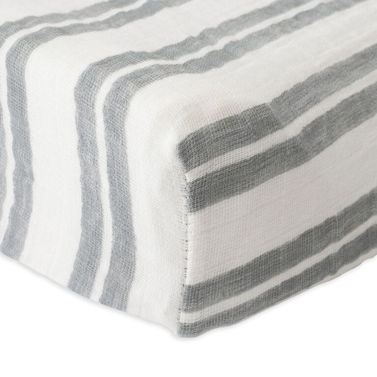 Red Rover - Cotton Muslin Changing Pad Cover - Grey Double Stripe - R Exclusive
