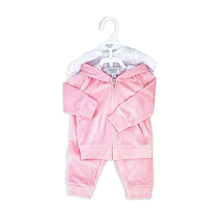 Sterling Baby 3 Piece Velour Jacket Set: Pink Kitty