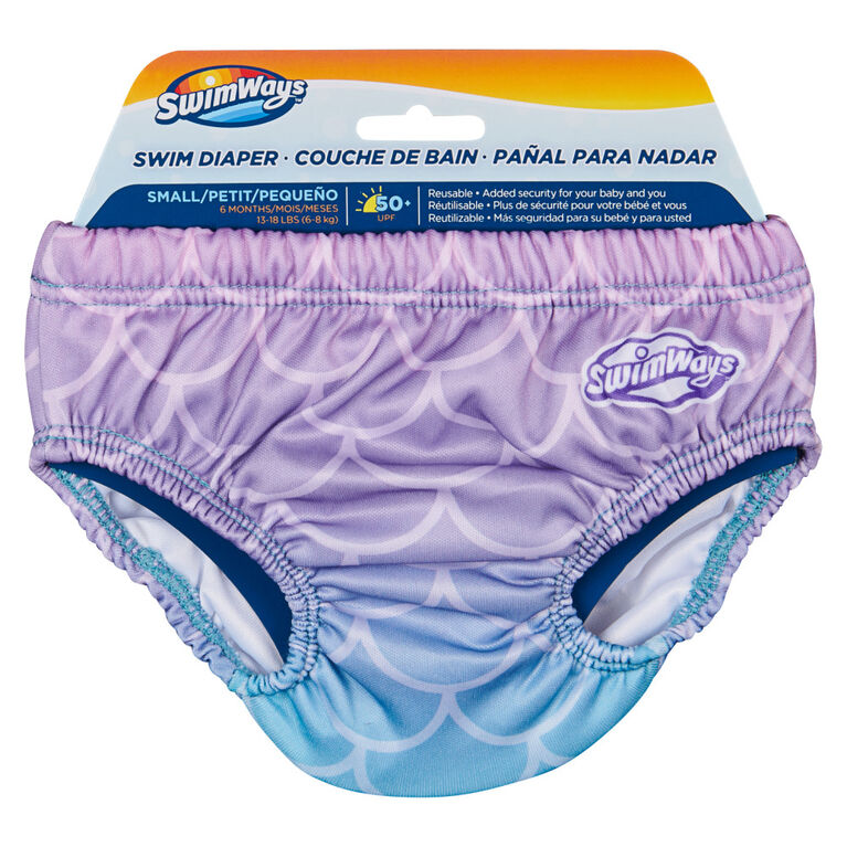 Swimways, Couche de bain, couches de bain pour bébé pour la piscine, le lac et la plage, couches pour nouveau-nés et objets essentiels pour bébé, pour enfants de 6 à 8 kg (6 mois), sirène