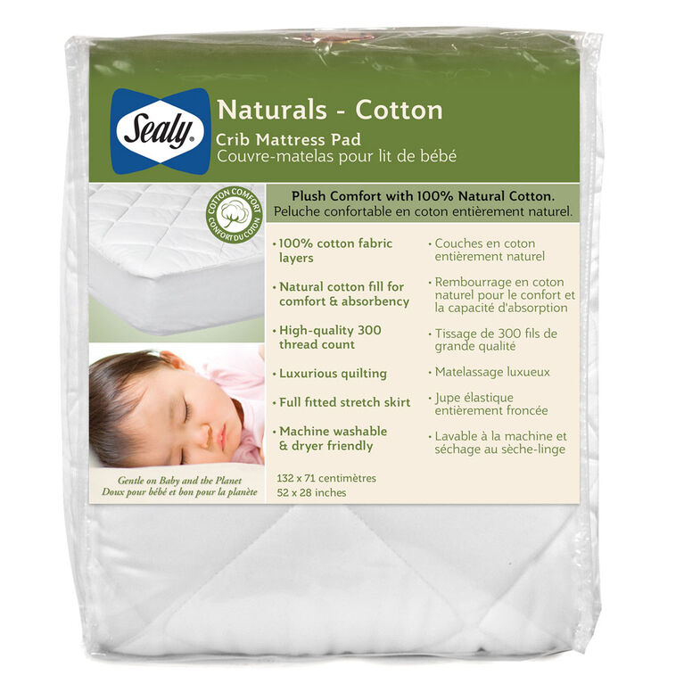 Couvre-matelas en coton pour lit de bébé Sealy Naturals.