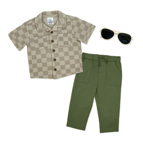 Mode bébé Ensemble de pantalons 3 pièces : carreaux verts