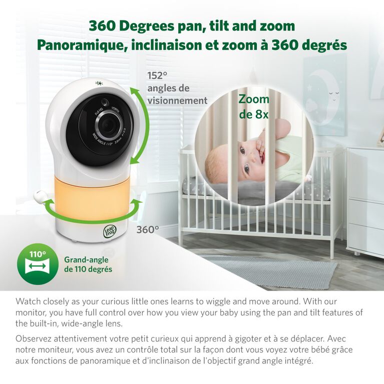 LeapFrog LF1911 1080p WiFi Remote Access 360 Degree Pan and Tilt Camera, Video Baby Monitor Night Light, Color Night Vision, (White)