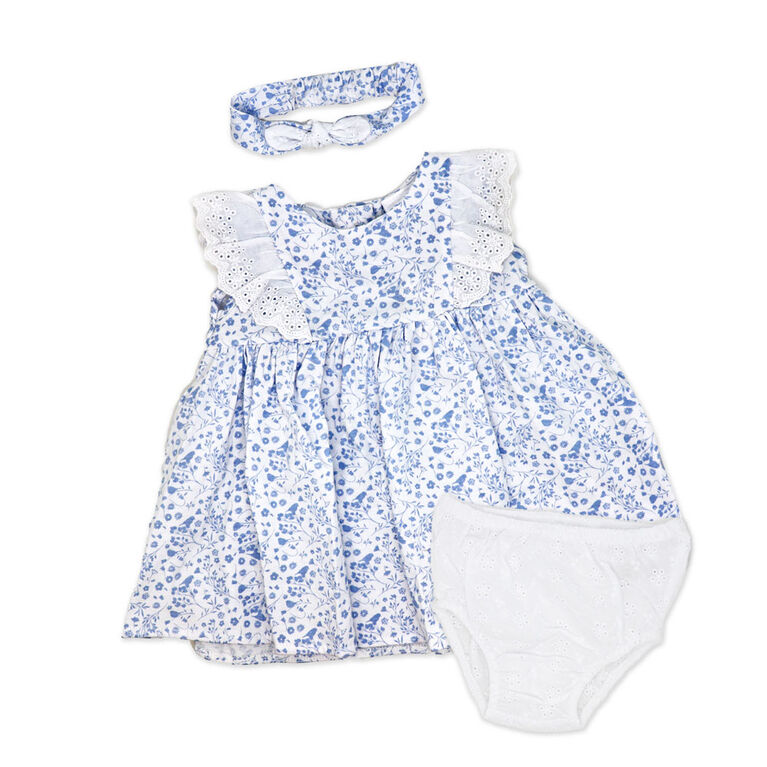 Rock a Bye Baby  Blue 3 Piece   Eyelet Dress 6-9M