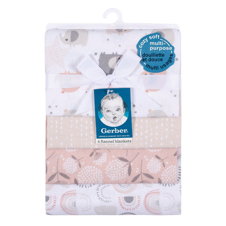 Gerber Childrenswear - 4 pack Flannel Receiving Blanket - Elephant