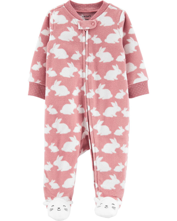 Grenouill&egrave;re pour dormir et jouer en molleton avec glissi&egrave;re Lapin Carter's - rose, 3 mois