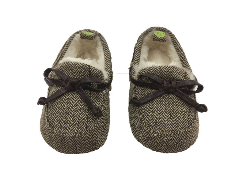 First Steps Brown Herringbone Slippers Size 2, 3-6 months