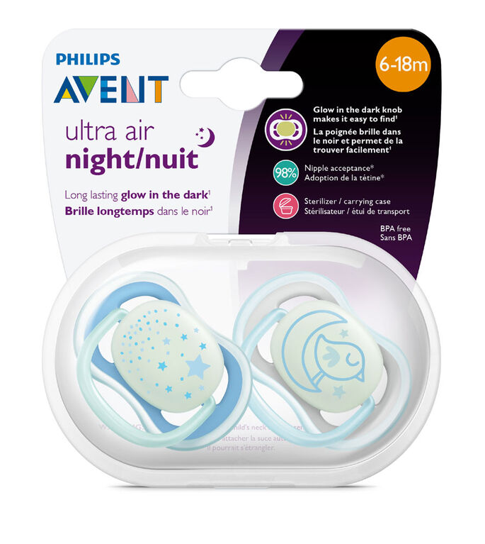 Philips Avent Ultra Air Nighttime Pacifier, 618 months, blue, 2 pack