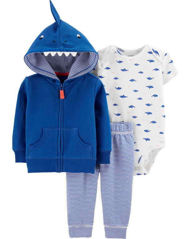 Carter's 3-Piece Shark Cardigan Set - Blue, 9 Months