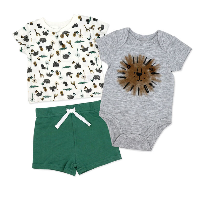 Baby Mode 3 Piece Short Set:Green Lion