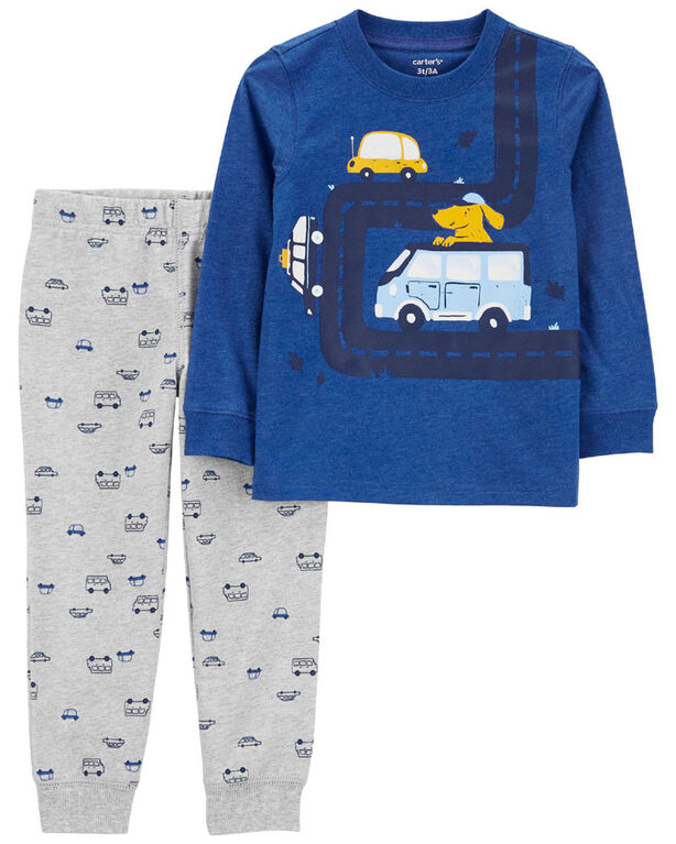 Carter's Two Piece Dog Cars Tee And Jogger Set Blue  Newborn