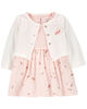 Carter's Two Piece Bodysuit Dress And Cardigan Set Pink  Newborn