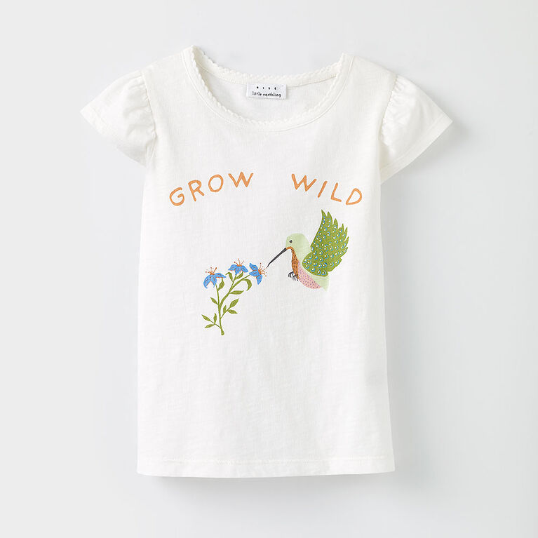 4-5 ans t-shirt &agrave; manches volant&eacute;es - imprim&eacute; blanc