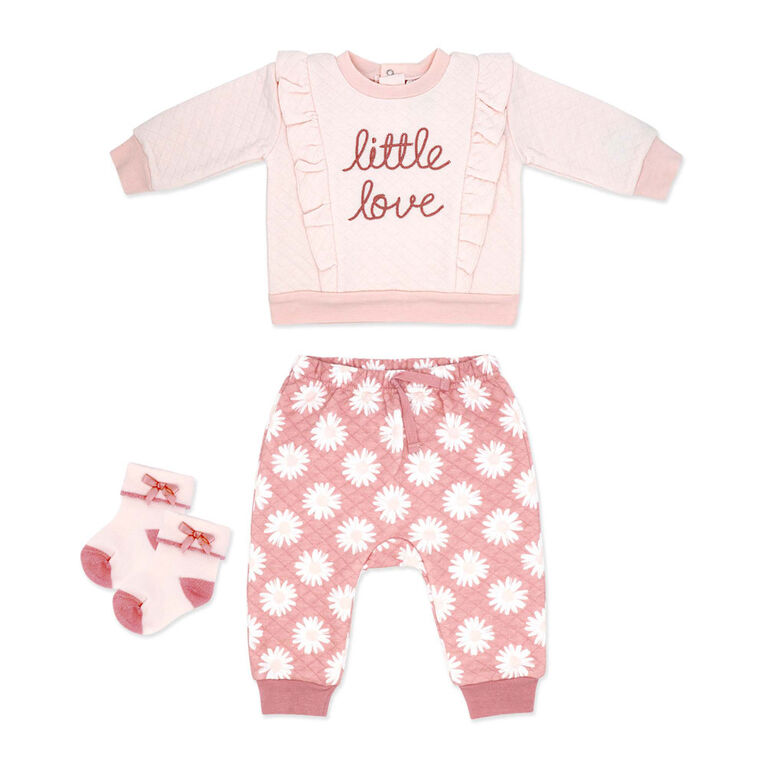 Baby Mode Ensemble de jogging matelassé 3 pièces :Petit Amour Rose 6-9M