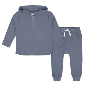 Gerber Childrenswear - Ensemble 2 pi&egrave;ces avec sweat &agrave; capuche et pantalon de jogging en tricot gaufr&eacute; bleu pour tout-petits gar&ccedil;ons 2T
