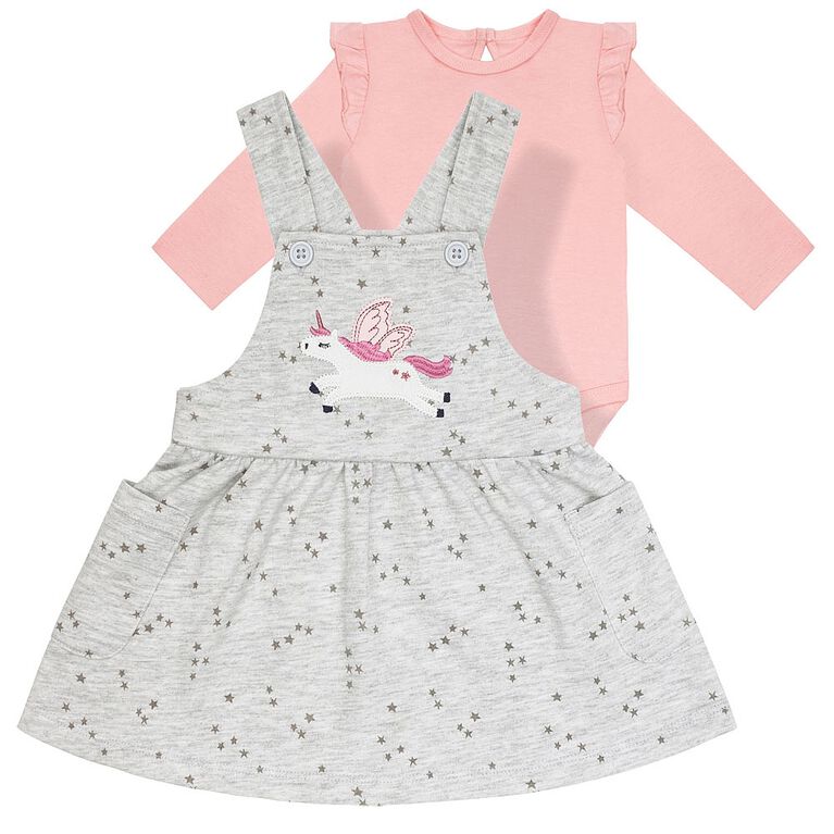 Petit Lem Baby Girls Overalls 2pcs Set Night Magic Grey, 9 Months
