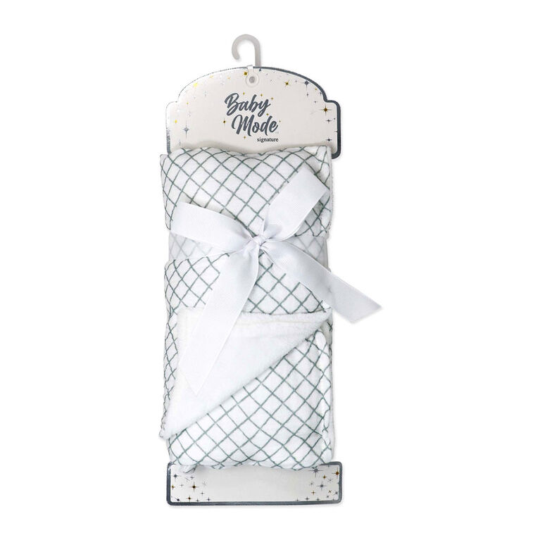 Baby Mode Signature Muslin Plush Blanket: Sage Grid