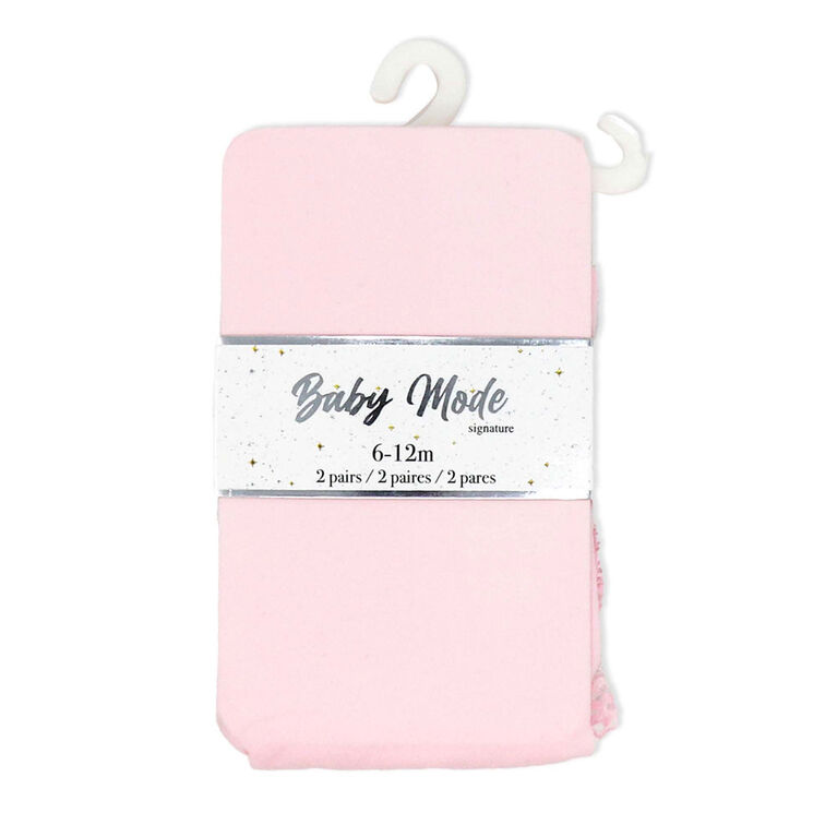 Baby Mode Signature Lot de 2 collants : rose et blanc 6-12 mois