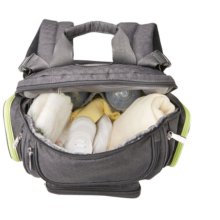 Jeep Adventurers Backpack Diaper Bag - Grey Crosshatch with Neon Green trim